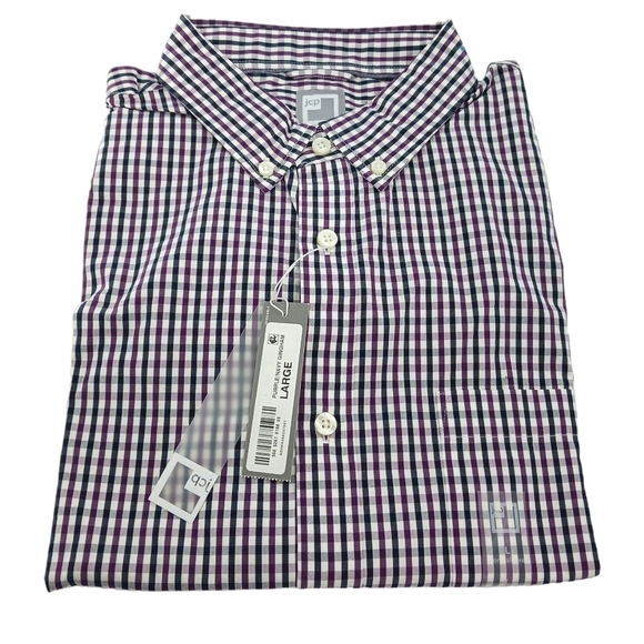JCP Mens Dress Shirt Size Large Purple Navy Gingham NWT - Picture 1 of 5